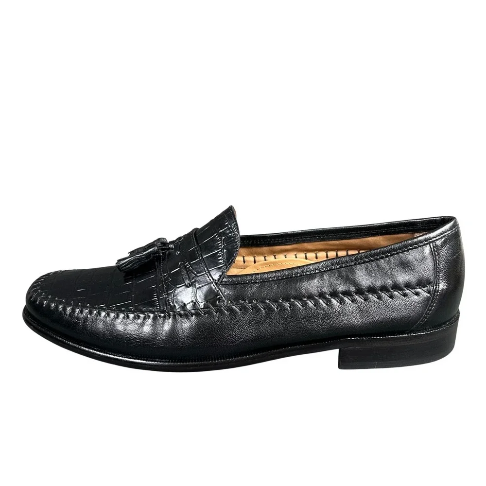 Florsheim Pica Mens Black‎ Croc Embossed Leather Tassel Loafers Dress Shoes 13D